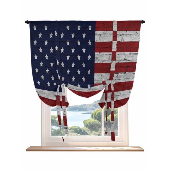 Red American Flag Tie Up Curtains for Windows 45 Inch Length Balloon Curtains Kitchen Adjustable Balloon Window Shade White Stripe Vintage US Flag Starts Tie Up Valance Bathroom Curtain 34"x45"