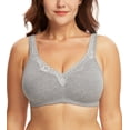 thumbnail image 3 of (0 pack) Exerin Plus Size Bras Women's Comfort Cotton Non-Padded Wirefree Lace Floral Everyday Bra(40D,Grey), 3 of 7