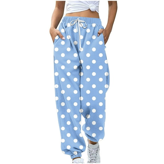 XFLWAM Sweatpants for Women Drawstring High Waisted Polka Dot Joggers Baggy Comfy Workout Lounge Trousers with Pockets