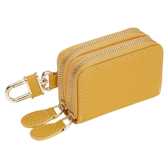 Genuine Leather Car Key Fob Case, Universal Car Key Fob Holder, Double Layer Zipper Key Case Bag, Yellow