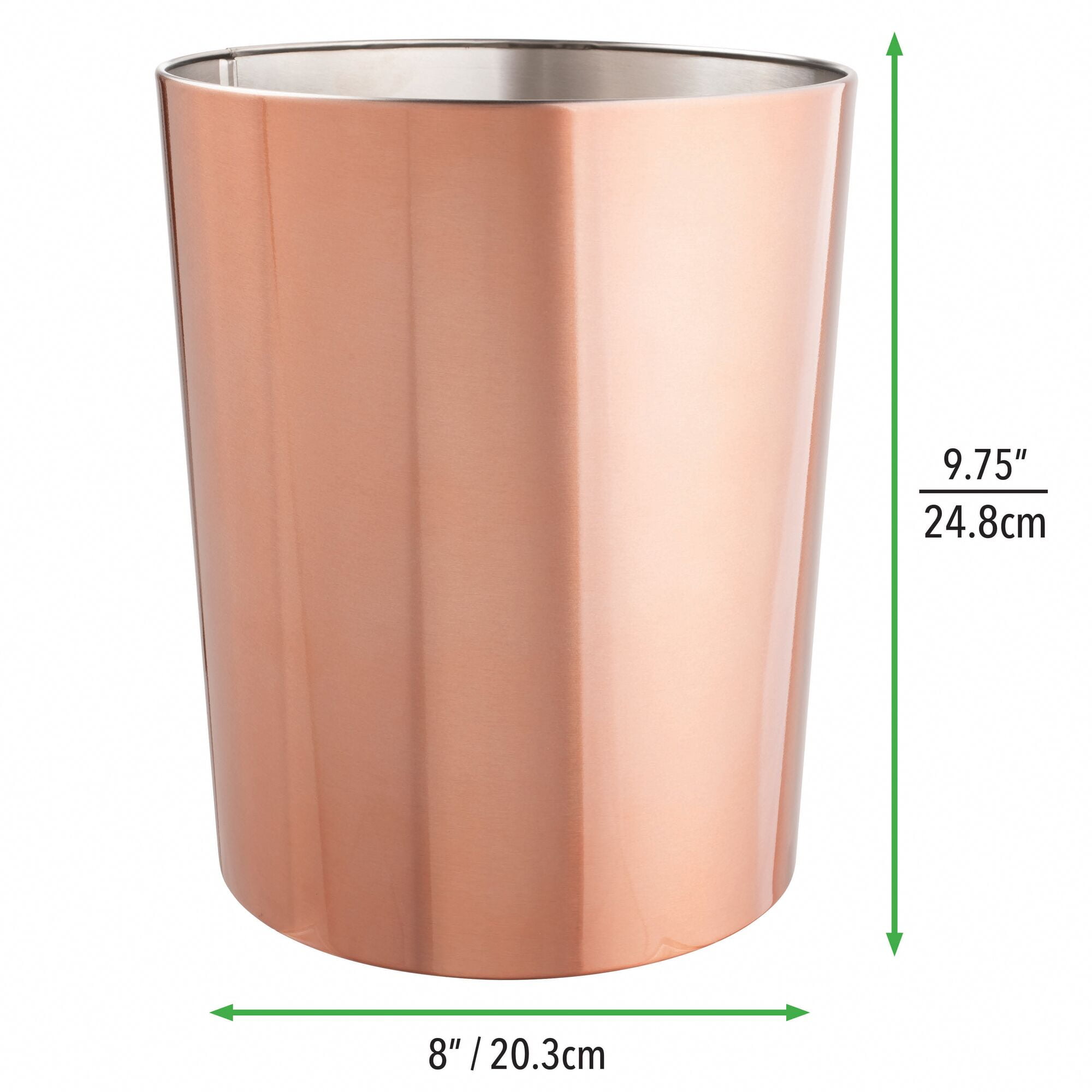 mDesign 2 Piece Plastic Bathroom Set, Bowl Brush and Trash Can - Rose Gold
