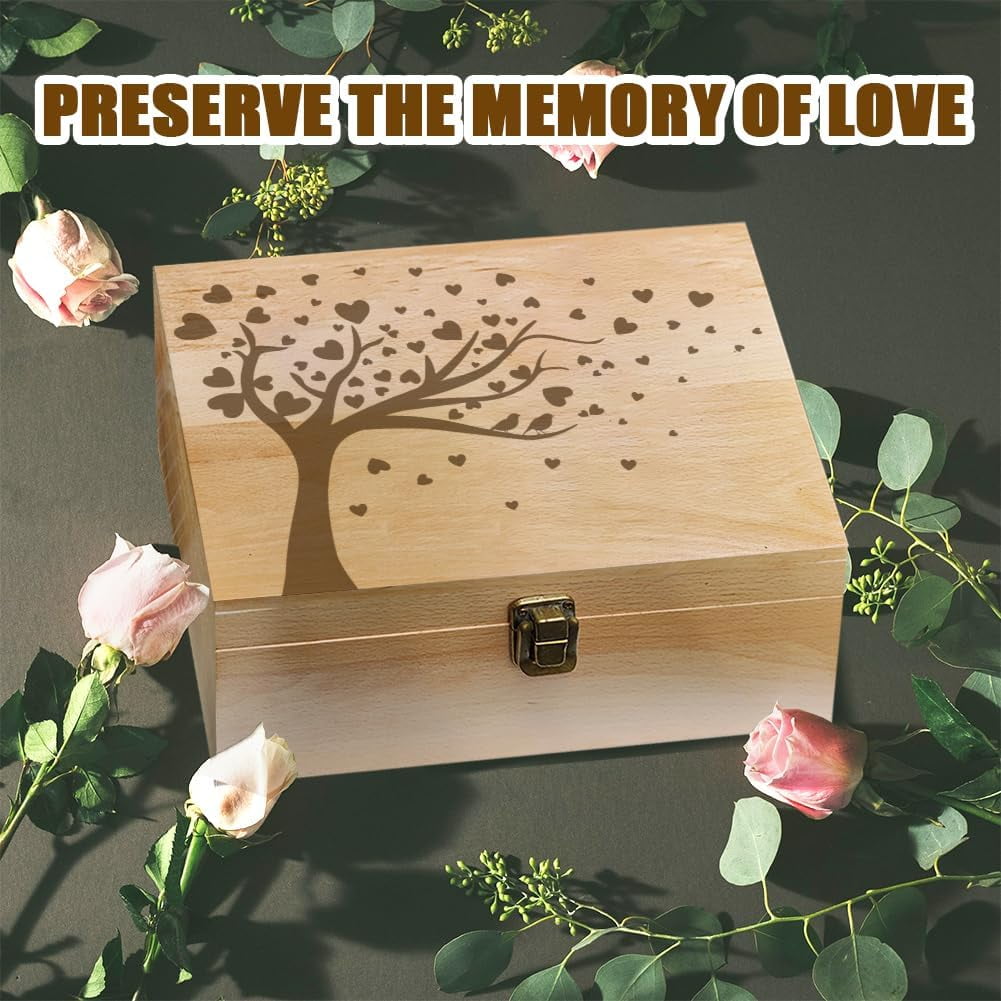 1 Pc Wooden Memory Keepsake Box Heart Tree Bird Box with Hinged Lid Love Theme Decorative Storage Box Stash Box for Photos Letters Anniversary Wedding Valentine's Day7.6x9.6x4inch