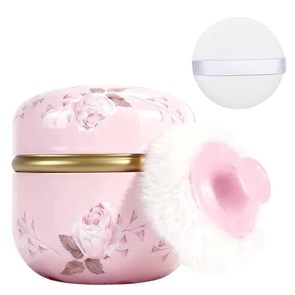 Portable Body Powder Container with 2 Pcs Soft Powder Puffs, Empty Dusting Powder Case, Travel Powder Storage Jar for Summer Skin Care & Daily Use