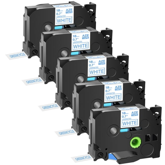 GREENCYCLE 5PK Compatible for Brother P-touch Blue on White 18mm 8m TZ TZE TZe-243 TZ-243 TZe243 TZ243 Laminated Label Tape