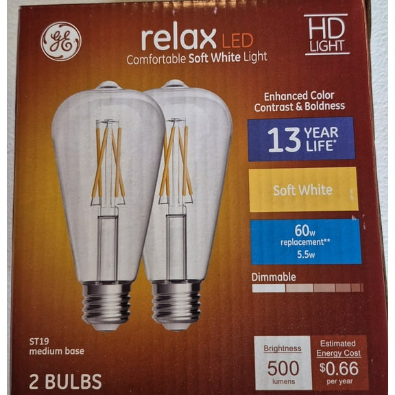 GE Relax ST19  Criss Cross Soft White Dimmable 60-Watt 2 Pack