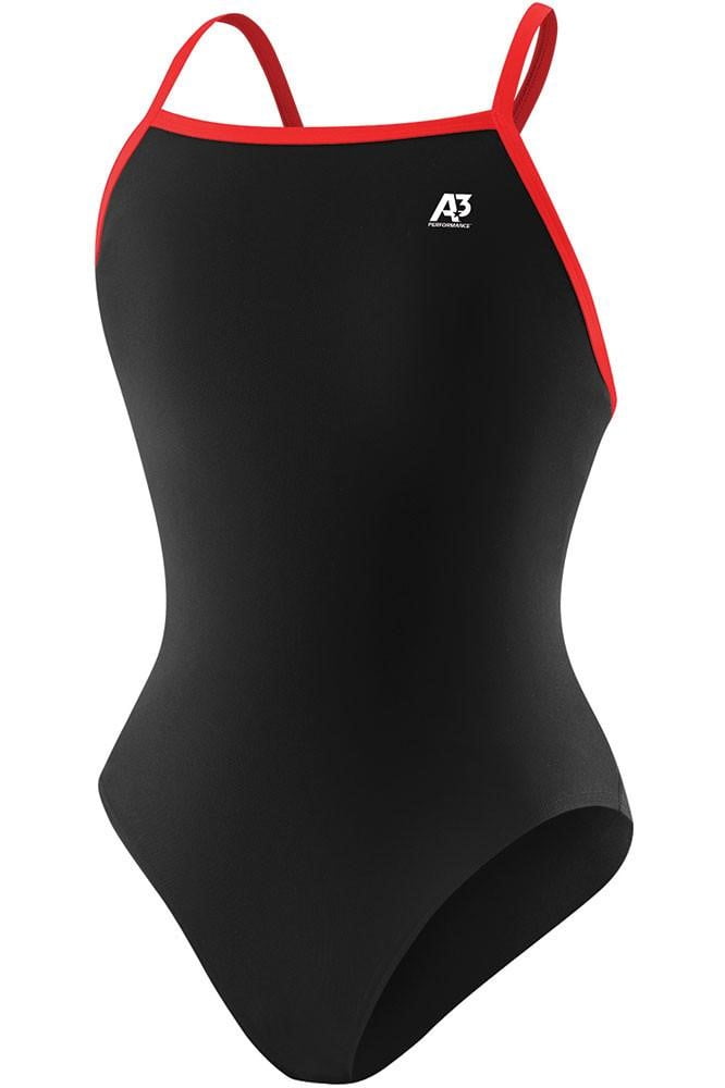 A3 Performance Women's One Piece Swimsuit, Black with Red Trim (30