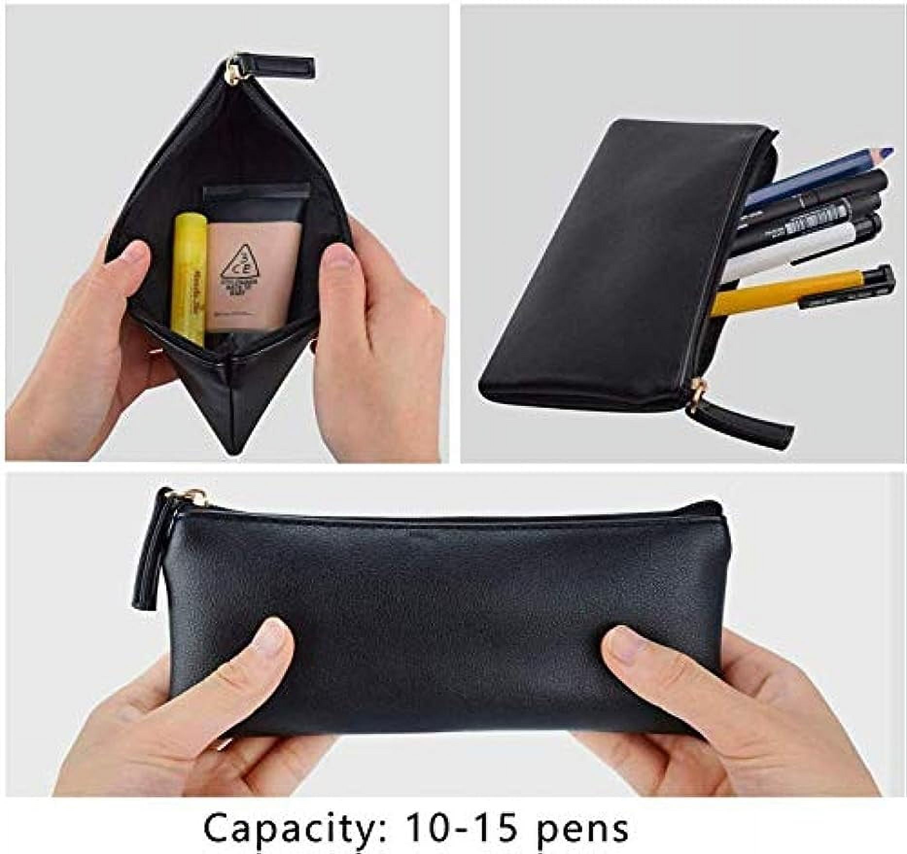 Pencil Case Pencil Pouch Black Pencil Bag PU Leather Pen Case