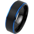 thumbnail image 2 of Blue and Black Wedding Band Ring - 8mm Wedding Rings Brushed Finish - Blue Edges, 2 of 5