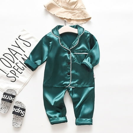 

Utoimkio Toddler Baby Girl Boy Satin Pajamas Set Long Sleeve Button Down Pajama Shirt Tops+Pants Two Piece Sleepwear Outfits