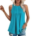 thumbnail image 2 of Lovskoo Tank Tops for Women 2024 Tank Front Pleated Summer Tops Sleeveless Round-Neck Casual Solid Color Plain Basic Tee Blouse Sky Blue, 2 of 9