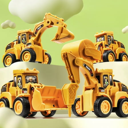 Press-N-Go Construction Vehicles 4PCS - Interactive Engineering Toy Set for Toddlers