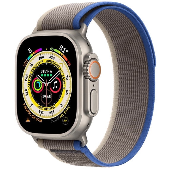 Restored Apple Watch Ultra (GPS Cellular) 49mm Titanium Case with Blue/Gray Trail Loop (Refurbished)