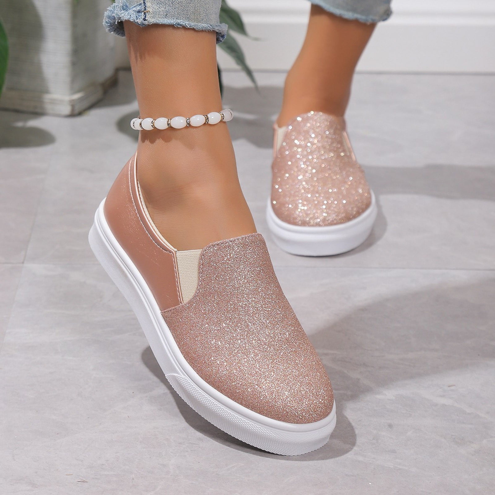 rose gold sparkly flats