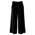 thumbnail image 4 of Wide Leg Pants for Women Flowy Loose Casual Drawstring Elastic Waist Trousers with Pockets Summer Beach Vacation Clothes, 4 of 7