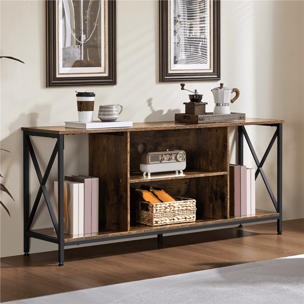 Alden Design TV Stand with Storage for TVs up to 65'', Rustic Brown
