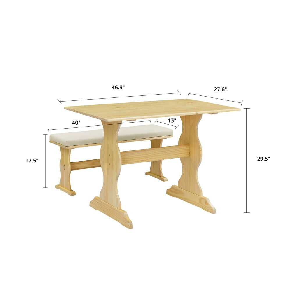 MUSEHOMEINC Traditional Style 3 Piece Solid Wood Breakfast Nook Dining  Table Set with Side Bench, Hidden Storage Nook Table Set for Small Space
