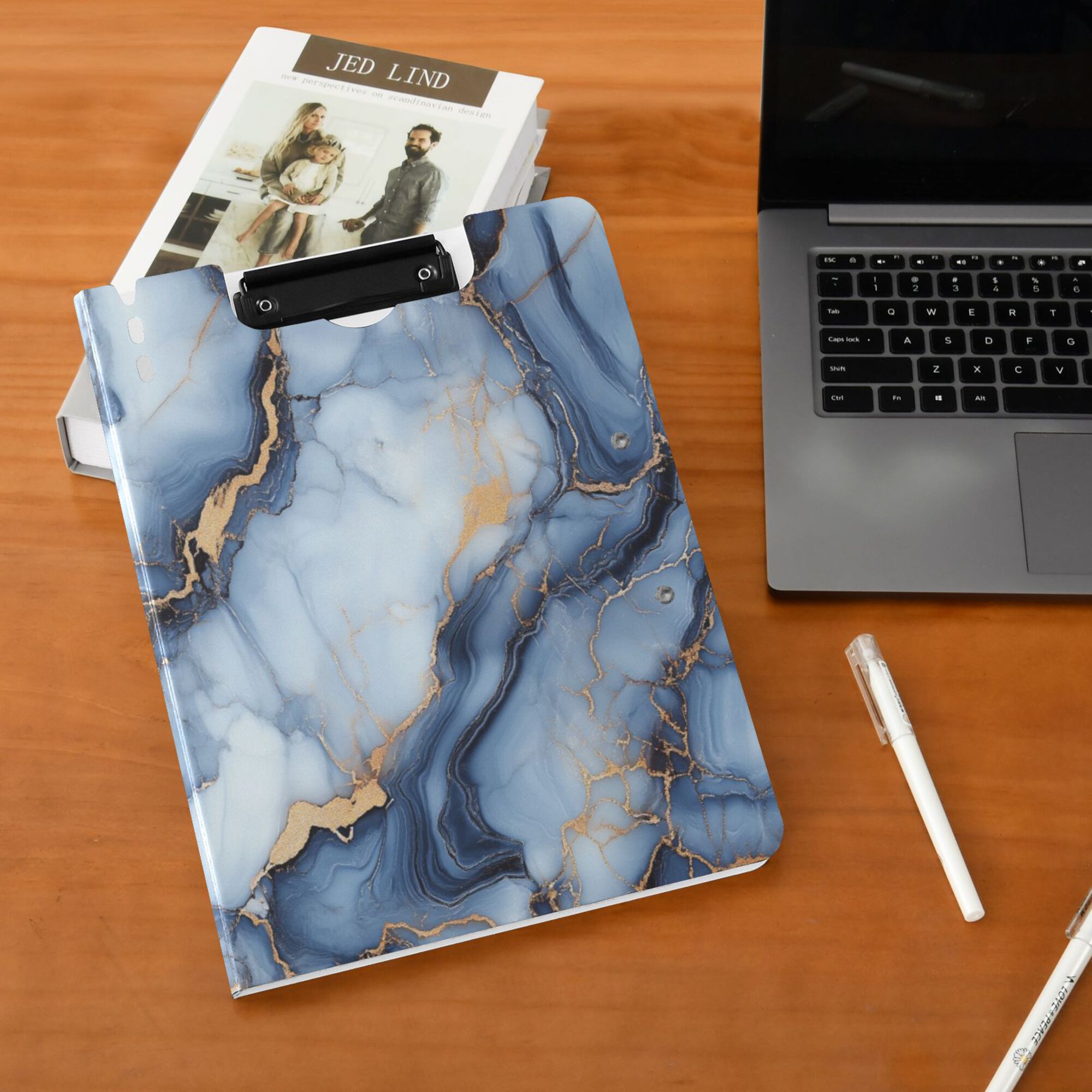 FORMRS A4 Clipboard Folder with Pen Holder Horizontal Foldable School Office Binder, Abstract Marble Pattern