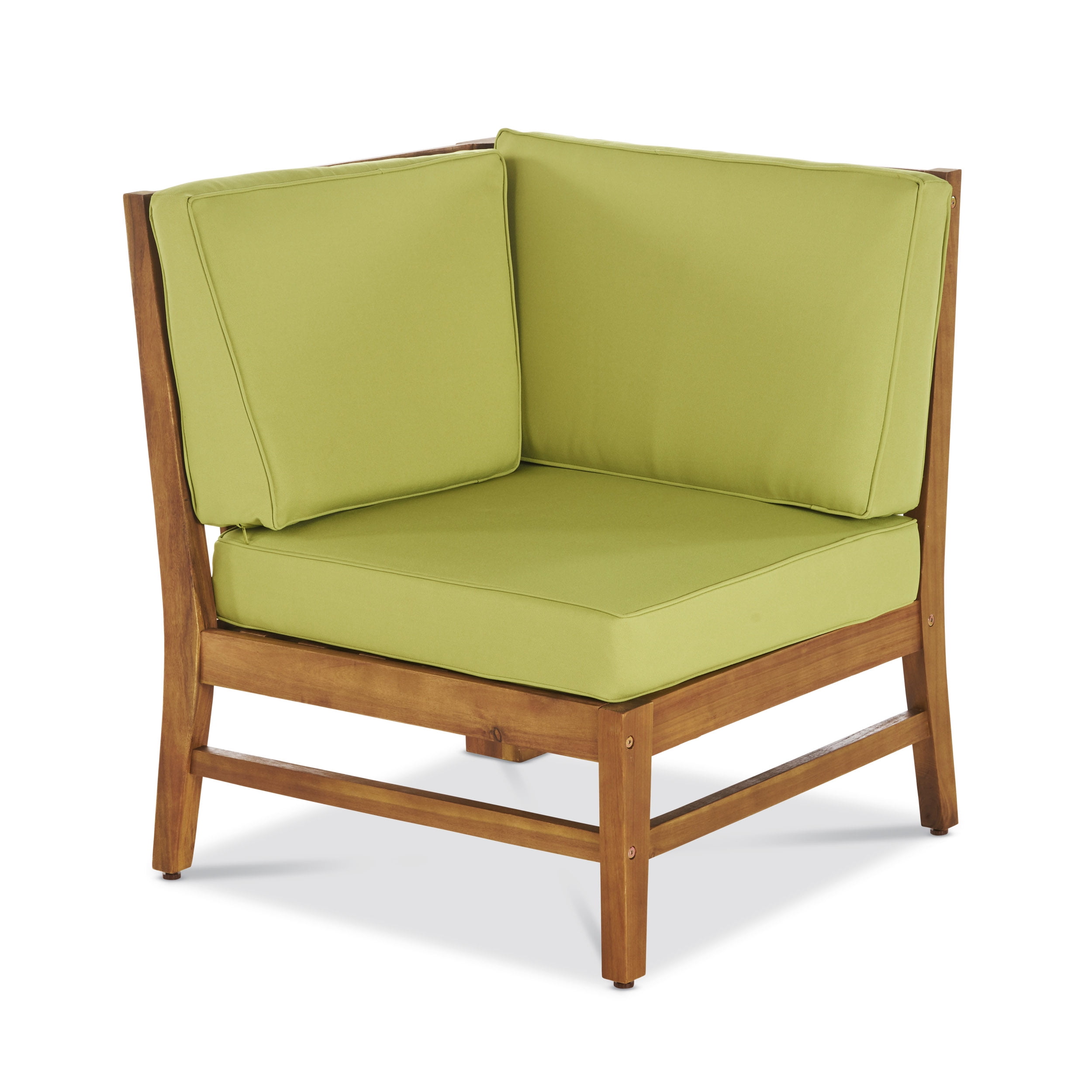 Bodhi Outdoor 5 Piece Sectional with Cushions, Teak, Green