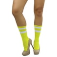 thumbnail image 5 of ToBeInStyle Women's Acrylic Ankle High w/ Striped Top Athletic Socks - Neon Yellow/White, 5 of 6