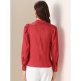 thumbnail image 4 of DARING DIVA Women's Satin Puff Long Sleeve Pleated Mock Neck Blouse XL Red, 4 of 6