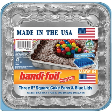 Handi-Foil Square Cake Pans & Blue Lids, 3 pk - 8" x 8"- Pack of 2
