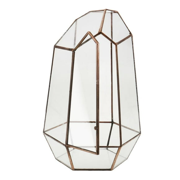 simhoa Irregular Geometric Terrarium Plant Planter Open Glass Door Copper D3.94 x 3.94 x 5.9 inch