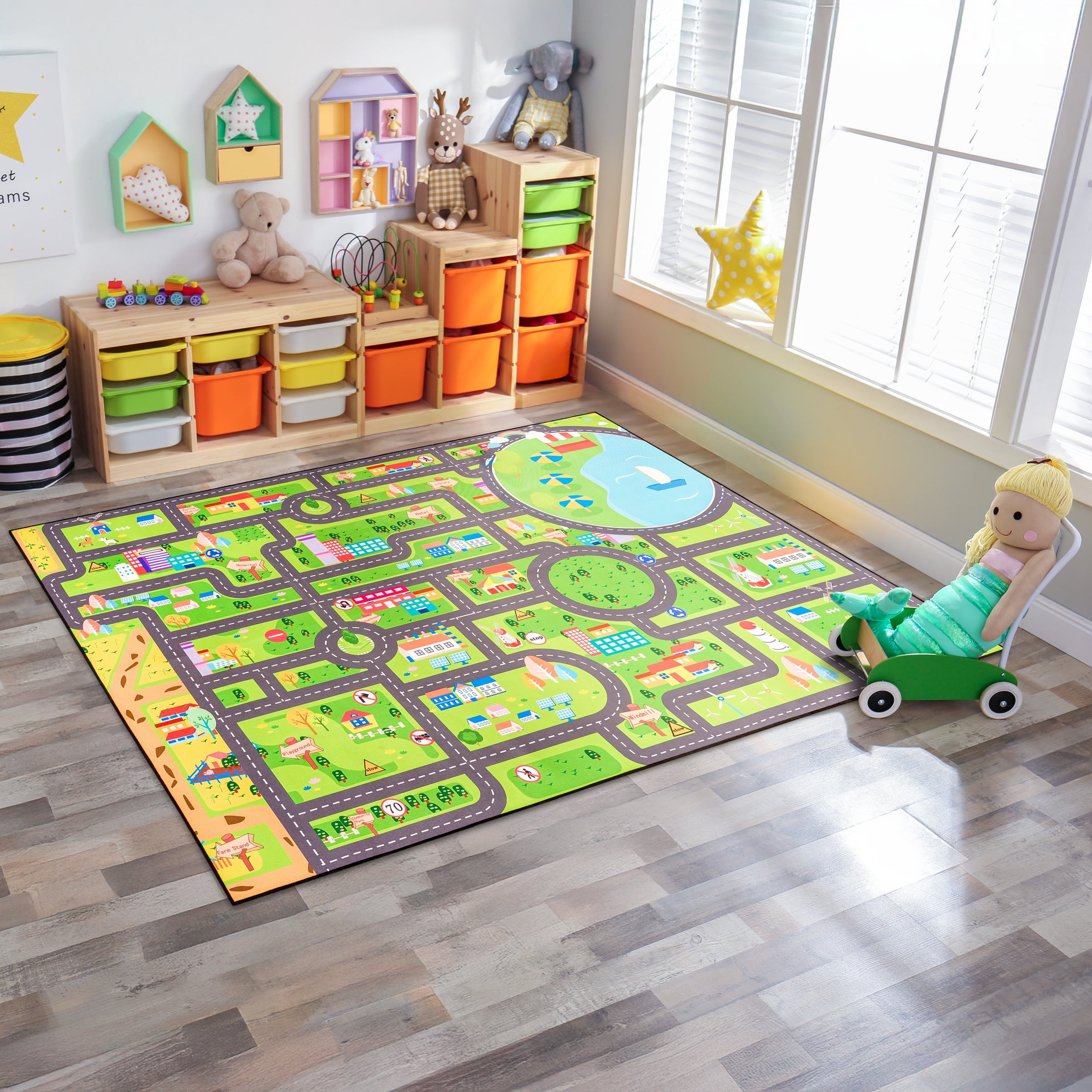 Sorbus Kids Extra Large Car Play Mat 60 x 79 Inch, Washable Roadway Rug