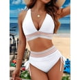 thumbnail image 2 of Women Tummy Control Swimsuits Color Block Two Piece Drawstring Bathing Suit White XXL, 2 of 7