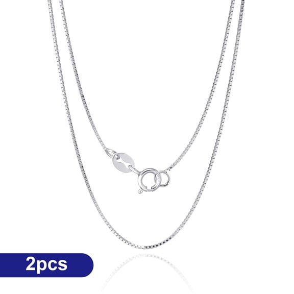 TSV 2-Pack 925 Sterling Silver Box Chain Necklaces, 0.7mm Thin 17.7-Inch Necklace Chains with Lobster Clasp for Pendants and Women