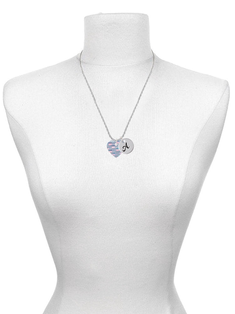 Delight Jewelry Acrylic Small Hologram Heart Silvertone Script Initial Disc - A - Charm Necklace, 20"+3"