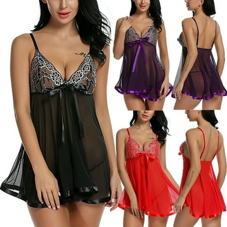 

Sexy Lingerie Purple/Black/Blue Dress Babydoll Chemise Nightwear Sleepwear