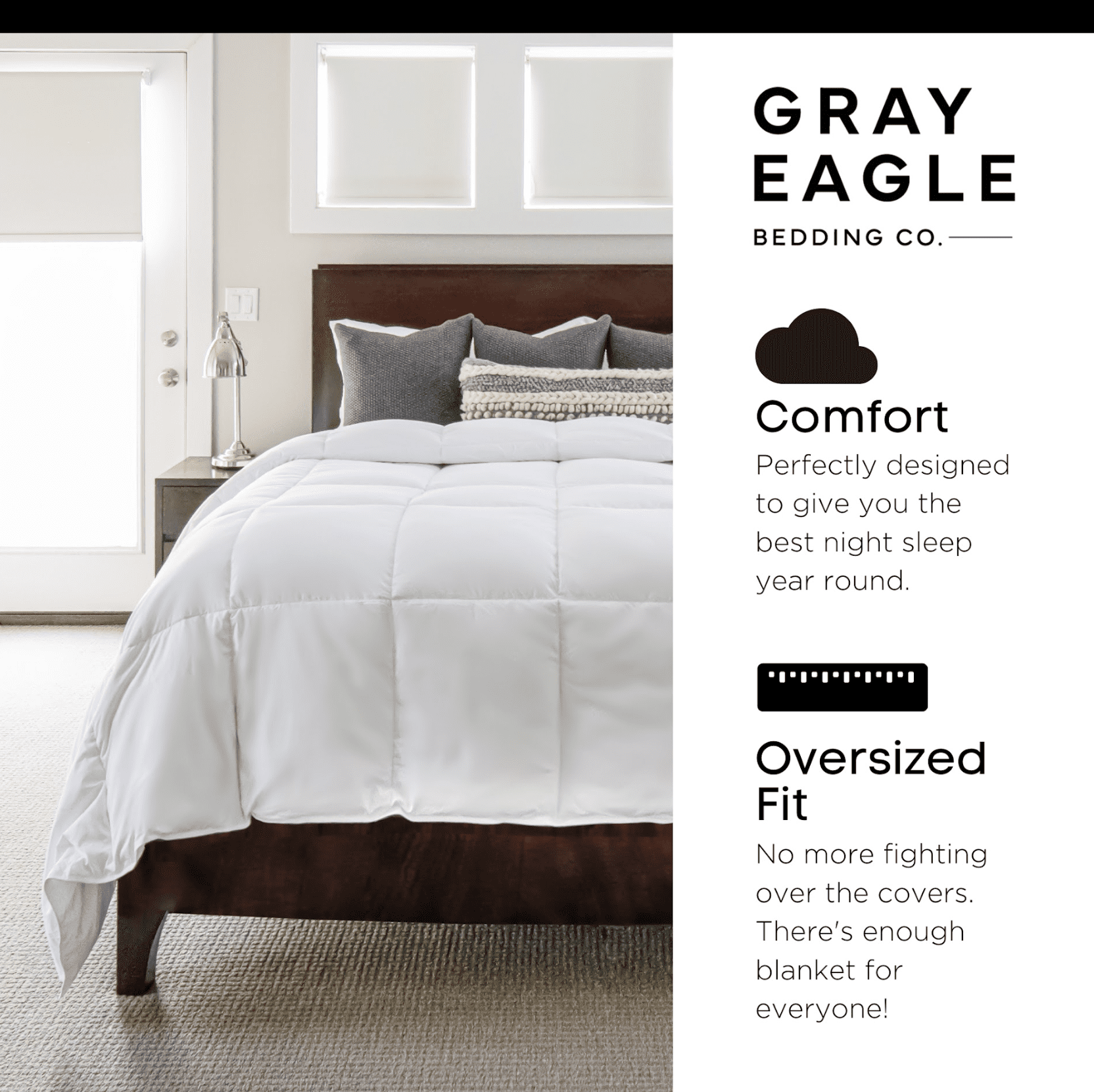 Gray Eagle Oversized King Comforter, White, Includes Free Duvet Cover Set, All Season Down Alternative Comforter King, Extra Large King Comforter, Fits California King 120 x 98 inches