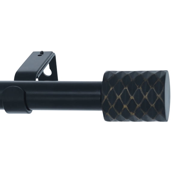 MERIVILLE 1" Single Curtain Rod Set, Adjustable 48–84 Inches, Gerani Finials, Black