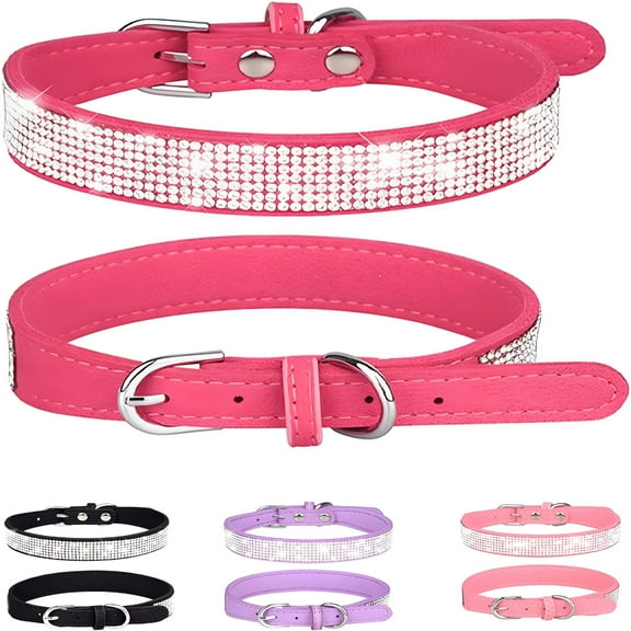 FACEGA Rhinestone Dog Collar for Small Medium Large Dogs, Adjustable Leather Suede Bling Dog Collars, Diamond Bow Tie Puppy Collars for Boy and Girl.
