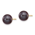 thumbnail image 2 of Real 14kt Yellow Gold 8-9mm Black Round Freshwater Cultured Pearl Stud Post Earrings; for Adults and Teens; for Women and Men, 2 of 3
