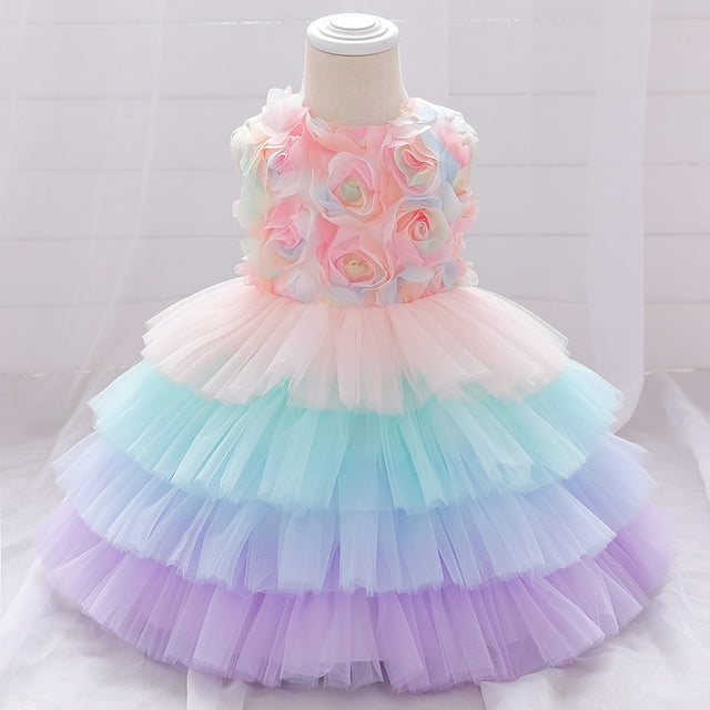 Weiqiqre Robe pour Tout-Petites Filles, Tout-Petits Enfants Bébés Filles Robe Florale à Étages Robe de Bal Robe en Tulle Vêtements