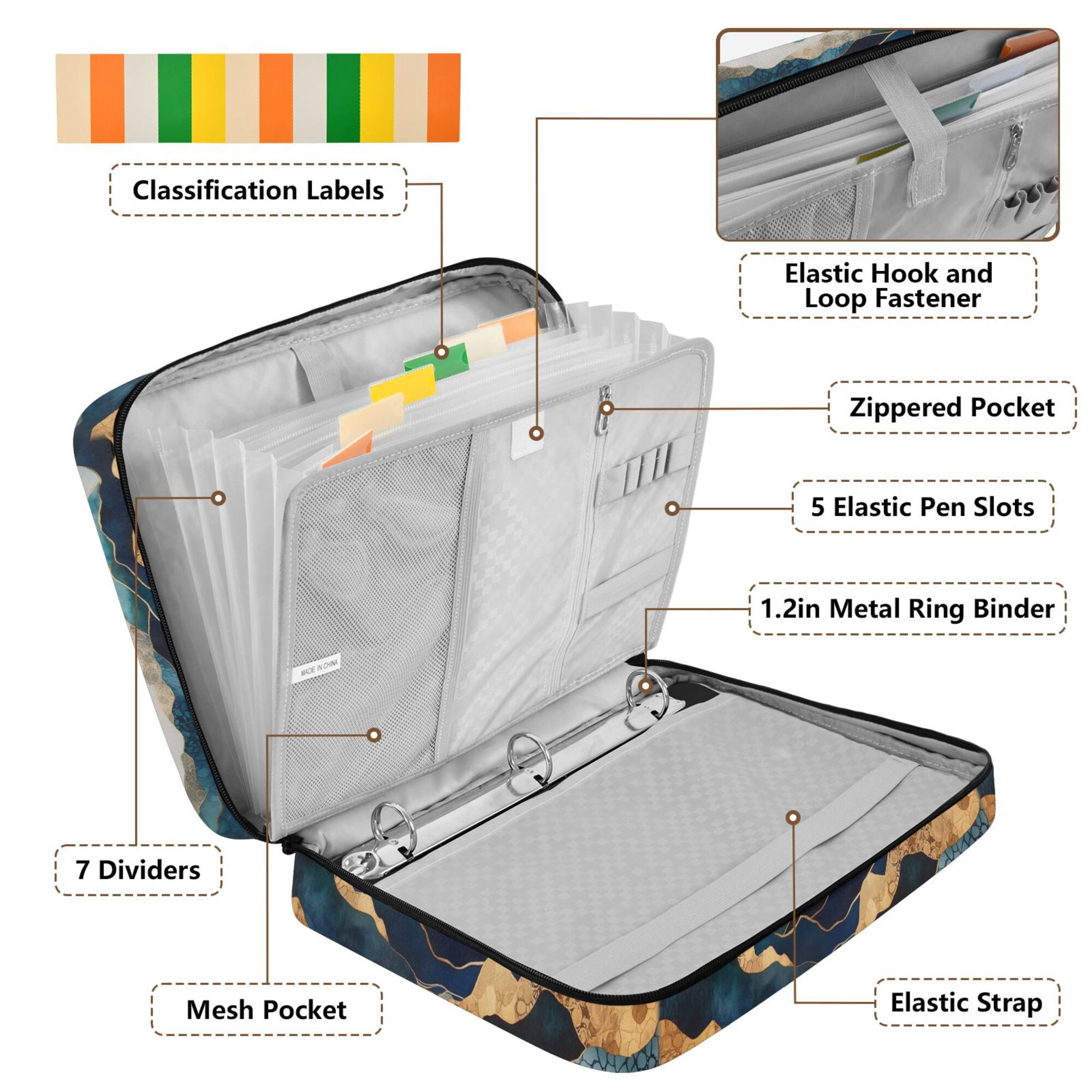 FORMRS Accordion File Folder A4 Size 7-Pocket Expanding Document Organizer Bag with 3 Ring Binder, Green Mountains