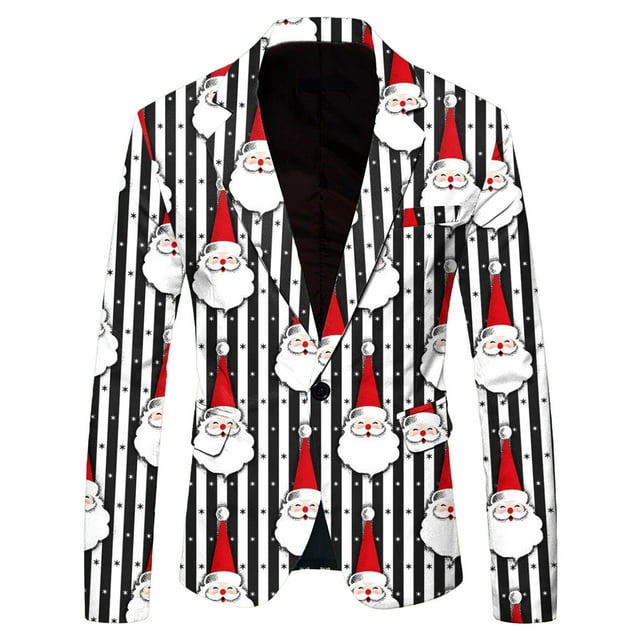 Vestes de Costume pour Hommes, Veste de Mariage Ajustée, Mode Décontractée, Poches Imprimées de Noël