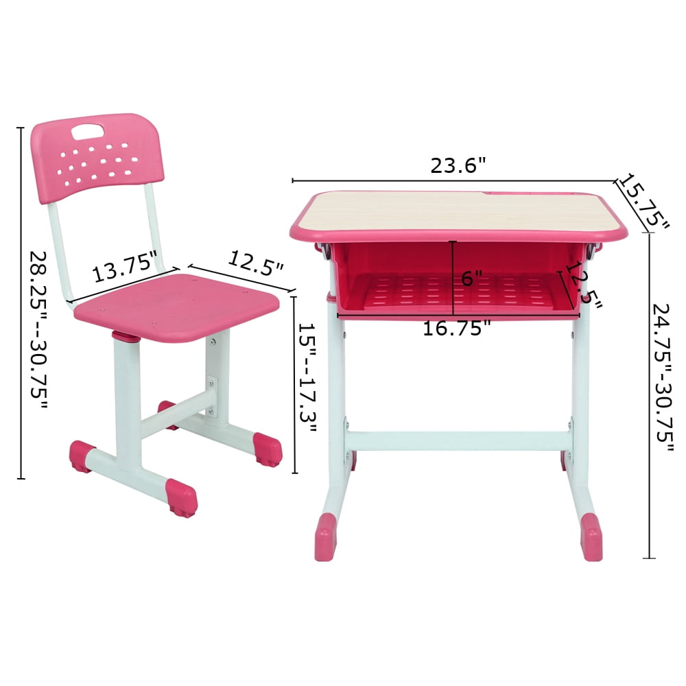 Lowestbest Kids Desk and Chair Set, Kids Table Set, Children Simple Table Desk Sets, Height Adjustable Ergonomic Children's School Workstation with Storage Drawer, Pink Lowestbest Kids Desk and Chair Set, Kids Table Set, Children Simple Table Desk Sets, Height Adjustable Ergonomic Children's School Workstation with Storage Drawer, Pink