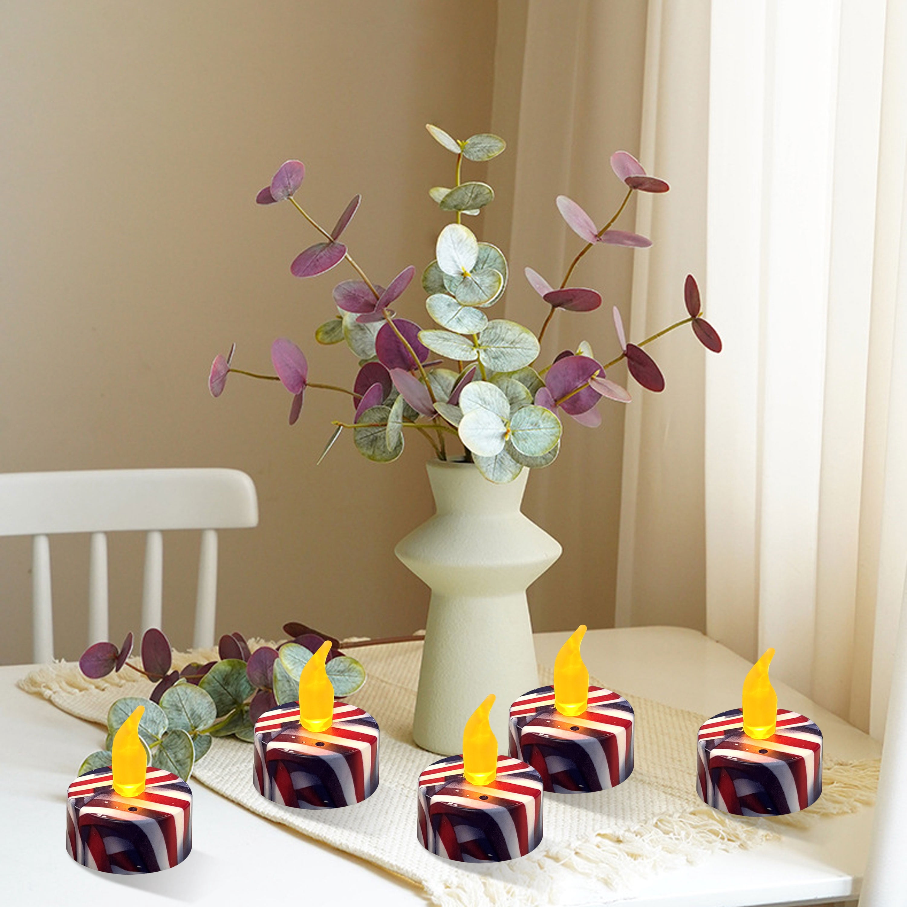 Mosaic Handmade LED Tealight Candles with Remote, Printed Flameless Tea Light for Home Décor, 2.2 Inch Diameter LED Flameless Candle,12pcs