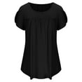 thumbnail image 4 of Wycnly Womens Shirts Comfy Lightweight Petal Sleeve Pleated Swing Tunic Tops Summer Short Sleeve Round Neck Ladies Solid Tops and Blouses Black s, 4 of 6