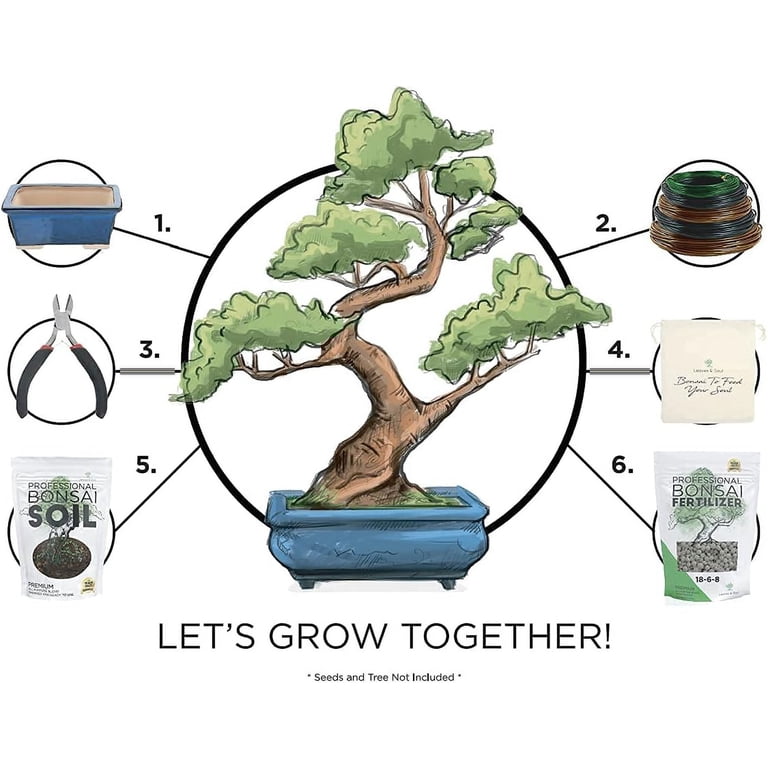Leaves and Soul Complete Bonsai Set - Small Green Oval Bonsai Pot | 160ft  of Bonsai Hobby Wire | Wire Cutter | Bonsai Soil | Bonsai Fertilizer |  Storage Bag - Walmart.com