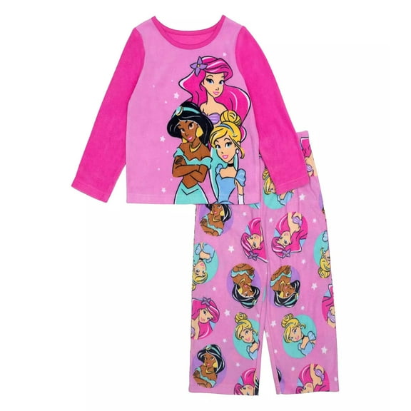 Disney Princess Ariel, Jasmine and Cinderella Toddler Girl's Fleece Pajama Set, Size 4T