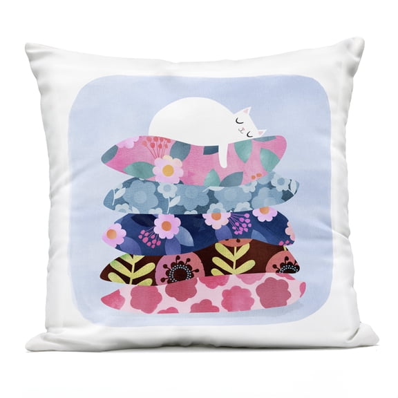 Stupell Industries Sleepy Cat on Patterned Pillows Outdoor Printed Pillow design by Angie Rozelaar, 18 x 7 x 18