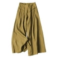 thumbnail image 3 of VBVC Women's Cotton Linen Pull-On Capri Pants , Casual Summer Wide Leg Trousers For Women , Ladies' Paper Bag Waist Pleated Pants with Pockets,Gold,S-2XL, 3 of 6