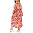 thumbnail image 3 of Vestido largo de mujer de talla grande Agnes Orinda, con mangas largas, escote en V, chiffon floral, vestido largo con cinturón 4X rojo, 3 of 5