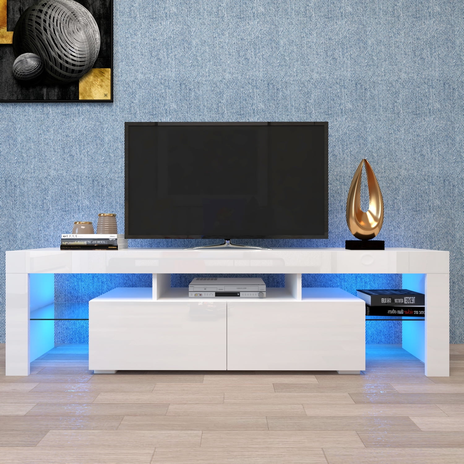 White TV Stand With 20 Colors LED Remote Control Lights 65 Inch 70 white-tv-stand-with-20-colors-led-remote-control-lights-65-inch-70