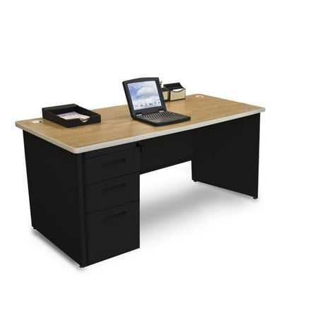 - Pronto PDR6630SP-B-BK-OKPU 66W x 30 D Single Full Pedestal Desk, Oak Laminate & Black Finish