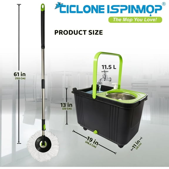 Spinning Mop and Bucket with Wringer Set for Home - 360 Spin Mop with Adjustable Handle & Bucket with Wheels - 1 Microfiber Mop Head - Mop and Bucket Set for Floor Cleaning at Home, Office, Hotel