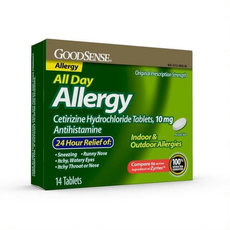 GoodSense All Day Allergy, Cetirizine Hydrochloride Tablets, 10 mg Antihistamine, 14ct
